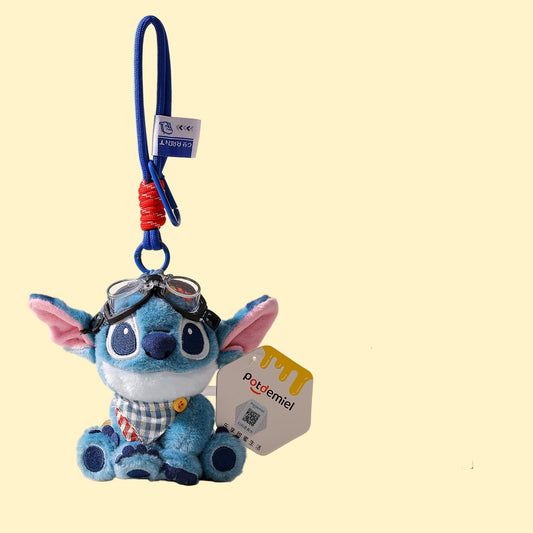 史迪仔 泳鏡+藍色格仔圍兜吊飾／鎖匙扣